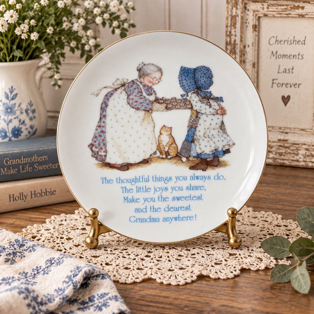 VTG 1983 Holly Hobbie Grandma Porcelain Plate “Sweetest & Dearest Grandma” Japan